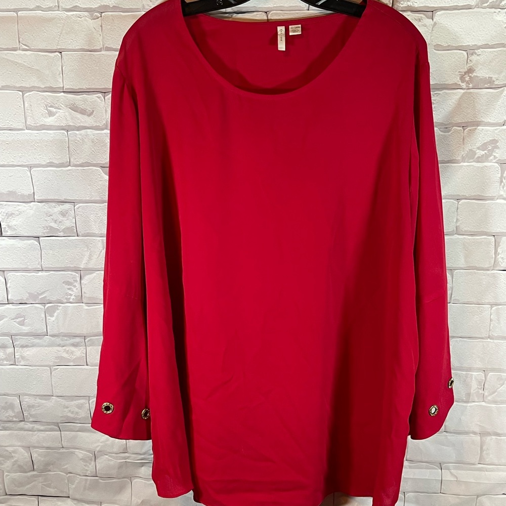 Red Embellished Sleeve Blouse